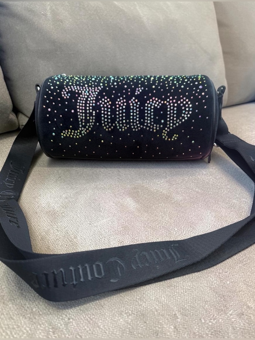 NWT Juicy Couture Black Crystal Logo Cylinder Crossbodyβ Bag